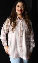 Nora Brown Stripe Collared Button Down Long Sleeve Shirt