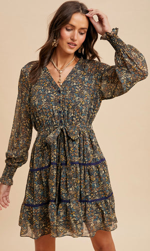 Lane Daffodil Midnight Floral Lace Overlay Mini Dress