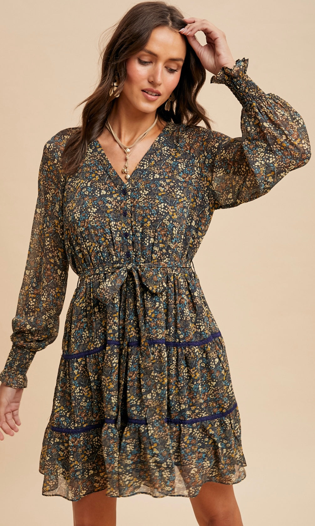 Lane Daffodil Midnight Floral Lace Overlay Mini Dress