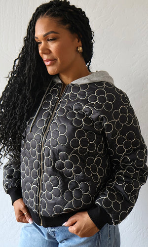 Meridian Lurex Floral Embroidery Contrast Hooded Jumper