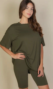 Harvey Olive Loose Fit Top & Bike Shorts Set
