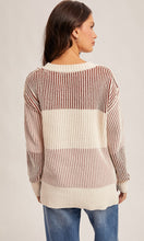 Mary Pink Round Crew Neck Color Block Pullover Sweater