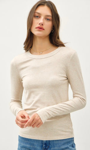 Gimli Oatmeal Round Neck Long Sleeve Knit Top