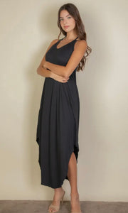 Havana Black Solid Cami Double Strap Loose Fit Dress