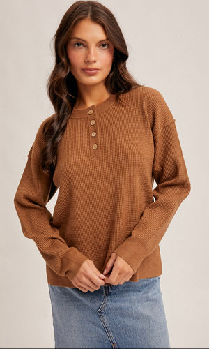 Maddy Brown Waffle Sweater Knit Top