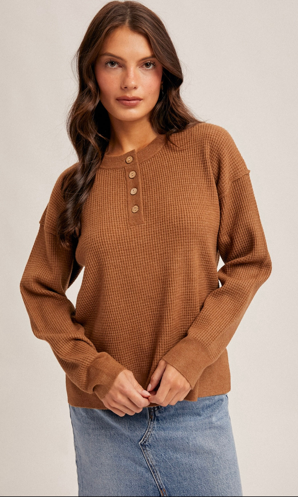 Maddy Brown Waffle Sweater Knit Top