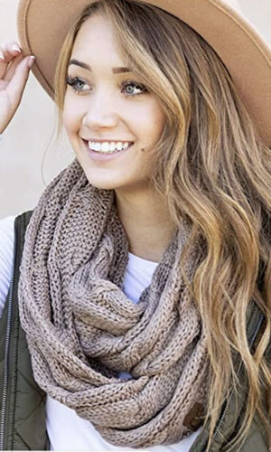 CC Beanie Thick Ribbed Knit Infinity Scarf