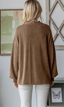Ariba Chestnut Solid Rib Drop Shoulder Button Balloon Sleeve Cardigan