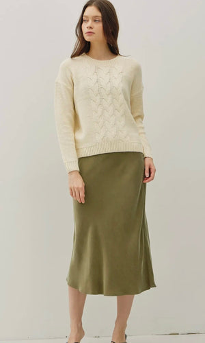 Nala Natural Cozy Cable Knit Detail Sweater Top