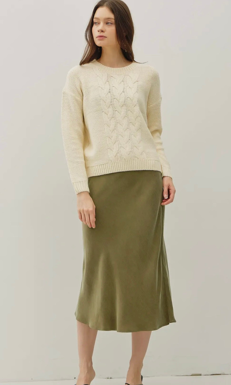 Nala Natural Cozy Cable Knit Detail Sweater Top