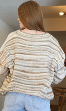 Charis Brown Striped V Neck Cable Knit Pullover Sweater