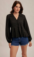 Marissa Black Flowy Button Down Texture Knit Blouse