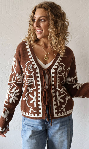 Marilyn V-neck Embroidered Sweater Jacket