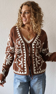 Marilyn V-neck Embroidered Sweater Jacket
