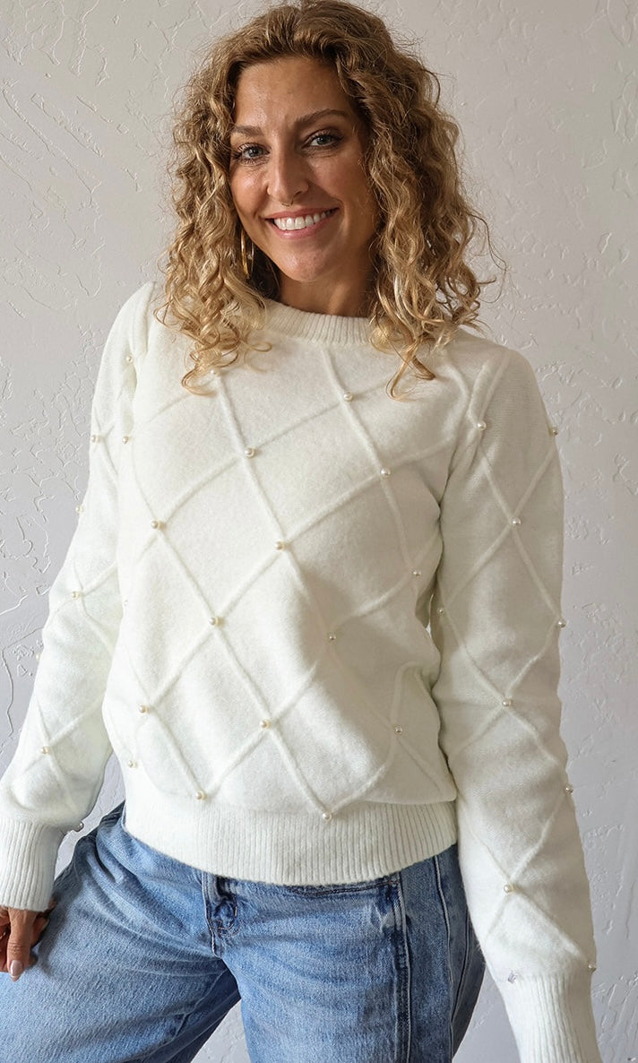 Mars Cream Pearl Detailed Sweater