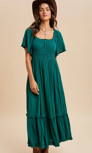Lilith Emerald Swiss Dot Flutter Sleeve Maxi