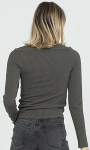 Colter Olive Textured Knit Long Sleeve Notch Neck Top