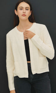 Leo Ivory Chunky Knit Open Front Cardigan