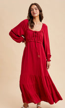 Lian Cranberry Ruffled Fit and Flare Maxi Dress