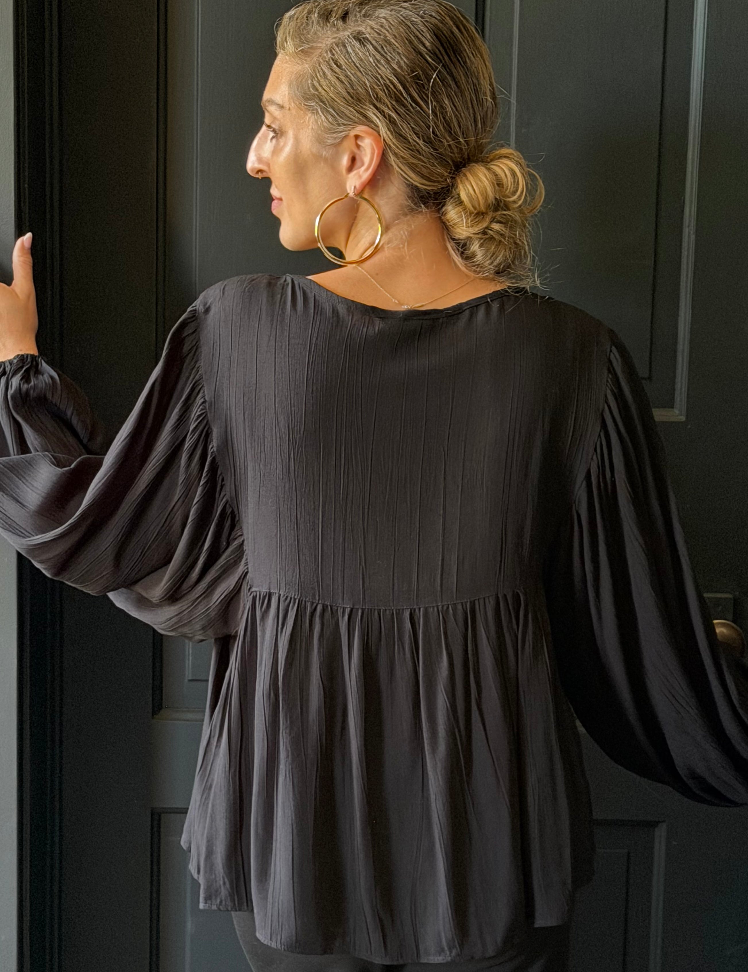 Aubrey Black Long Sleeve Tie Neck Top