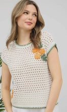 Lowen Ivory Rose Crochet Knit Short Sleeve Pullover Sweater