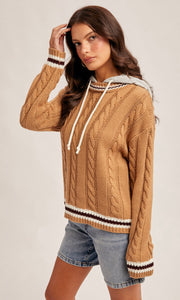 Miley Brown Contrast Hoodie Sweater Knit Top