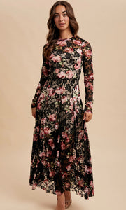 Alexa English Rose Floral Mesh Mock Neck Maxi