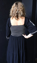 Octavia Black Smocked Embroidered Peasant Dress