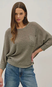 Lane LT. Olive Front Pocket Dolman Long Sleeve Knit Sweater