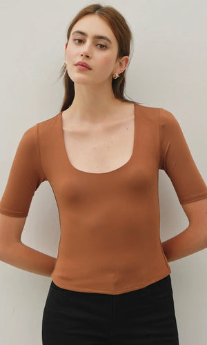 Gjerta Bronze Basic Short Sleeve Cropped Top
