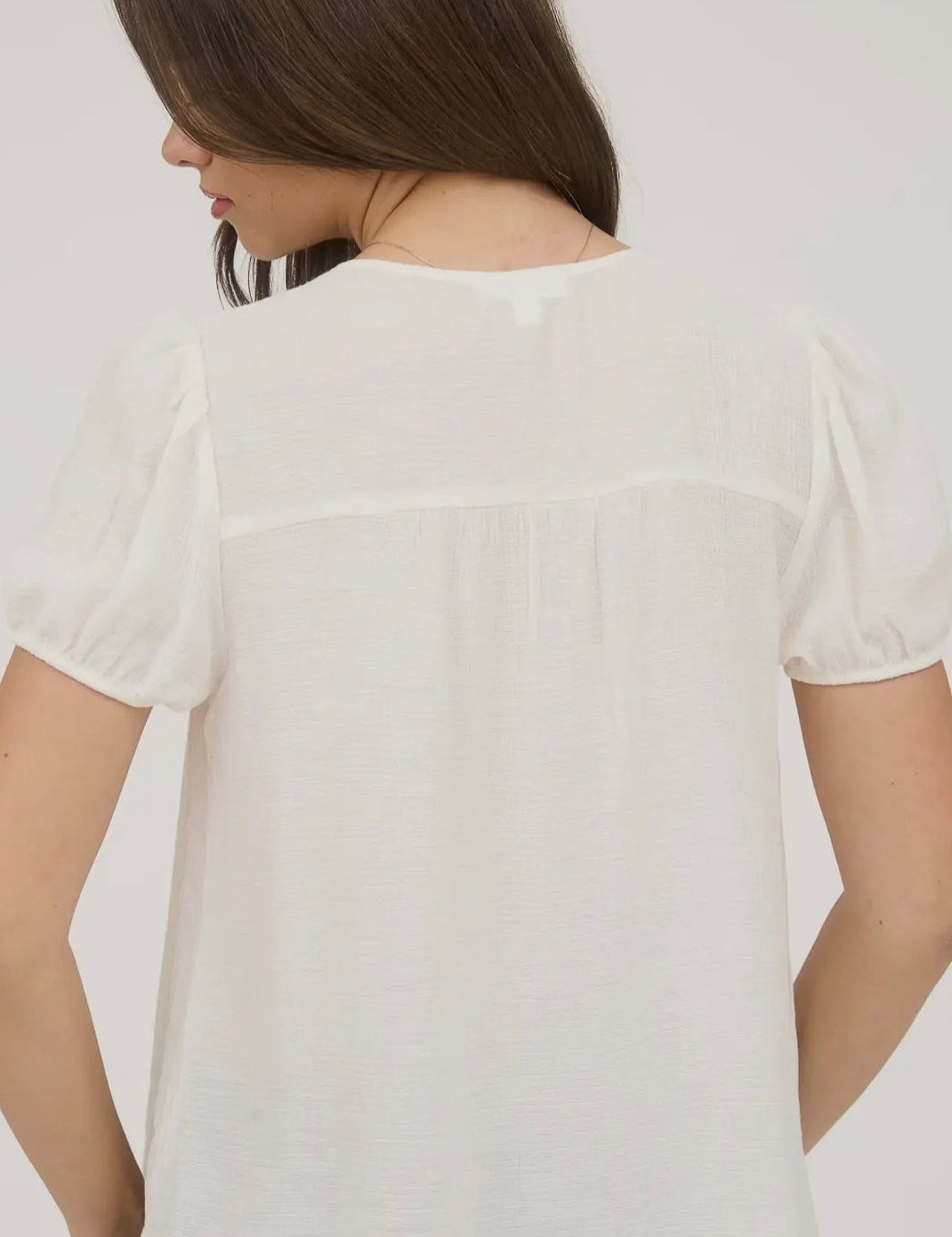 Heini Cream Eyelet Lace Trim Double Front Tie Puff Sleeve Top