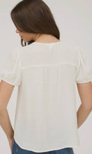 Heini Cream Eyelet Lace Trim Double Front Tie Puff Sleeve Top