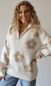 Marsha Floral Jacquard Half Zip Up Neck Sweater