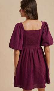 Lyric Plum Cotton Pleated Mini Dress