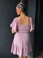 Kabir Mauve Flutter Sleeve Merrow Detail Mini Dress