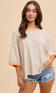 Farah Linen Blend Striped Contrast Tee