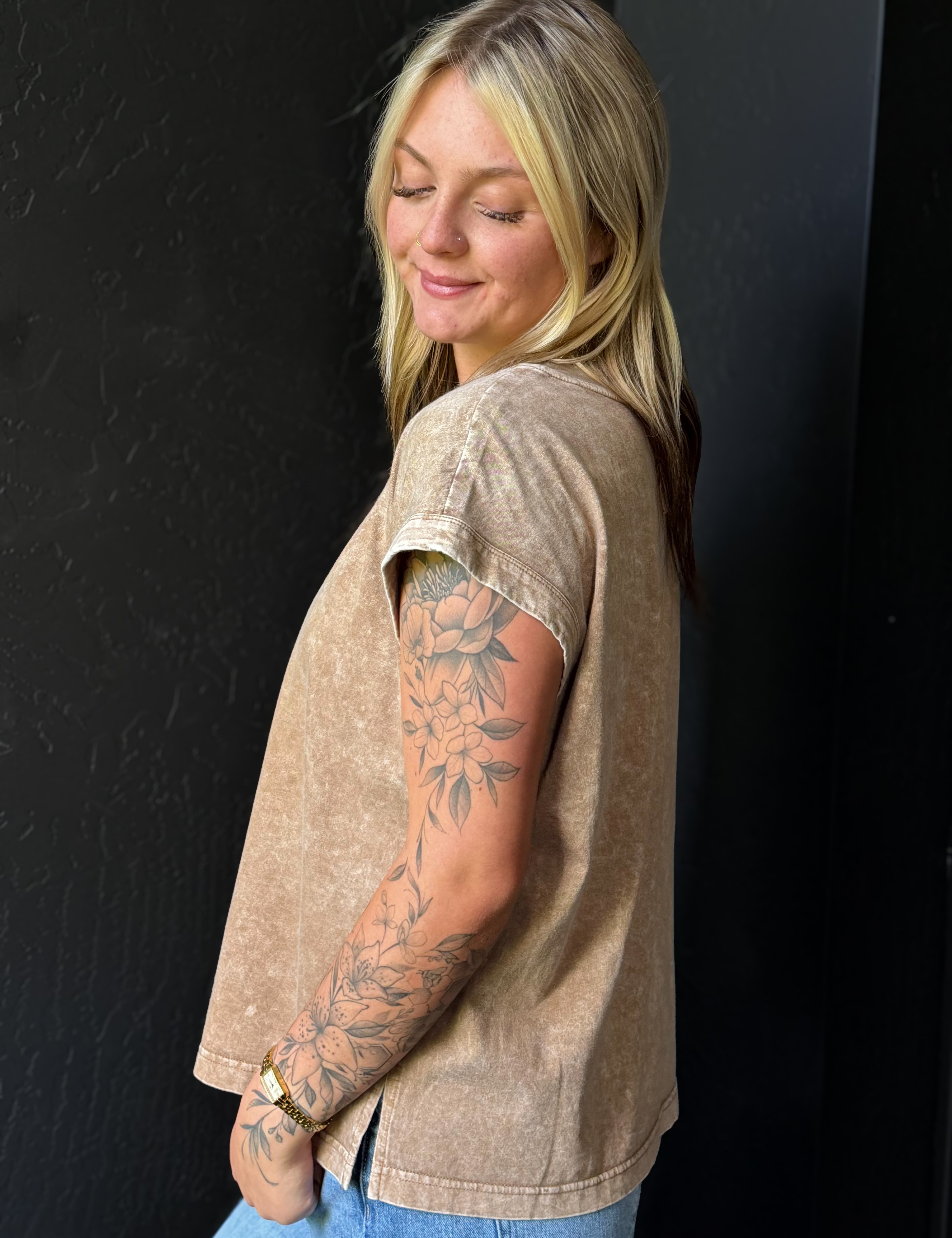Hedley Washed Extended Shoulder Knit T-Shirt