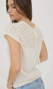 Hedi Ivory Eyelet Yoke Sweater Knit Top