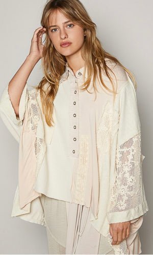 Destiny Cream Oversized Drop Shoulder Crochet Patches Knit Top