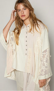 Destiny Cream Oversized Drop Shoulder Crochet Patches Knit Top