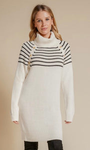 Afney Off White Button Turtleneck Sweater Dress