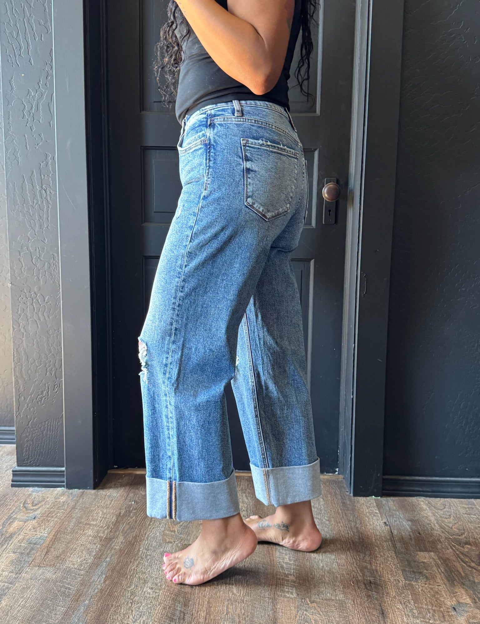 June Super High Rise Baggy Crop Wide Leg Cuffed Jeans