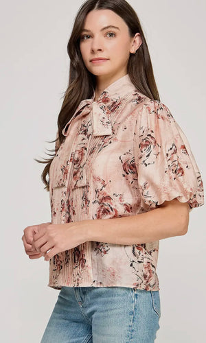 Marley Elbow Sleeve Tie Neck Blouse