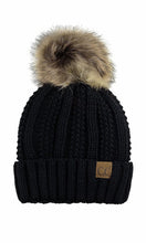 CC Beanie Thick Ribbed Knit Faux-Fur Pom Pom Lined Beanie