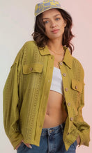 Geraldina Avocado  Lace Crochet Button Down Sheer Shacket