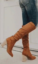 Rowan Brown Suede Chunky Heel Knight Boots