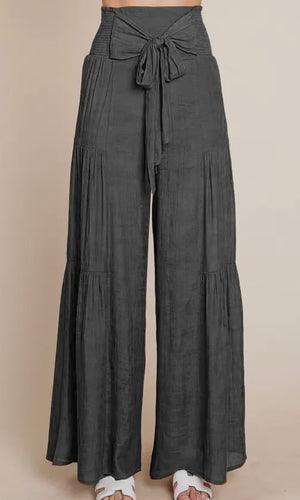 Rhodes Charcoal Tie Front Rushed Waist Back Pants