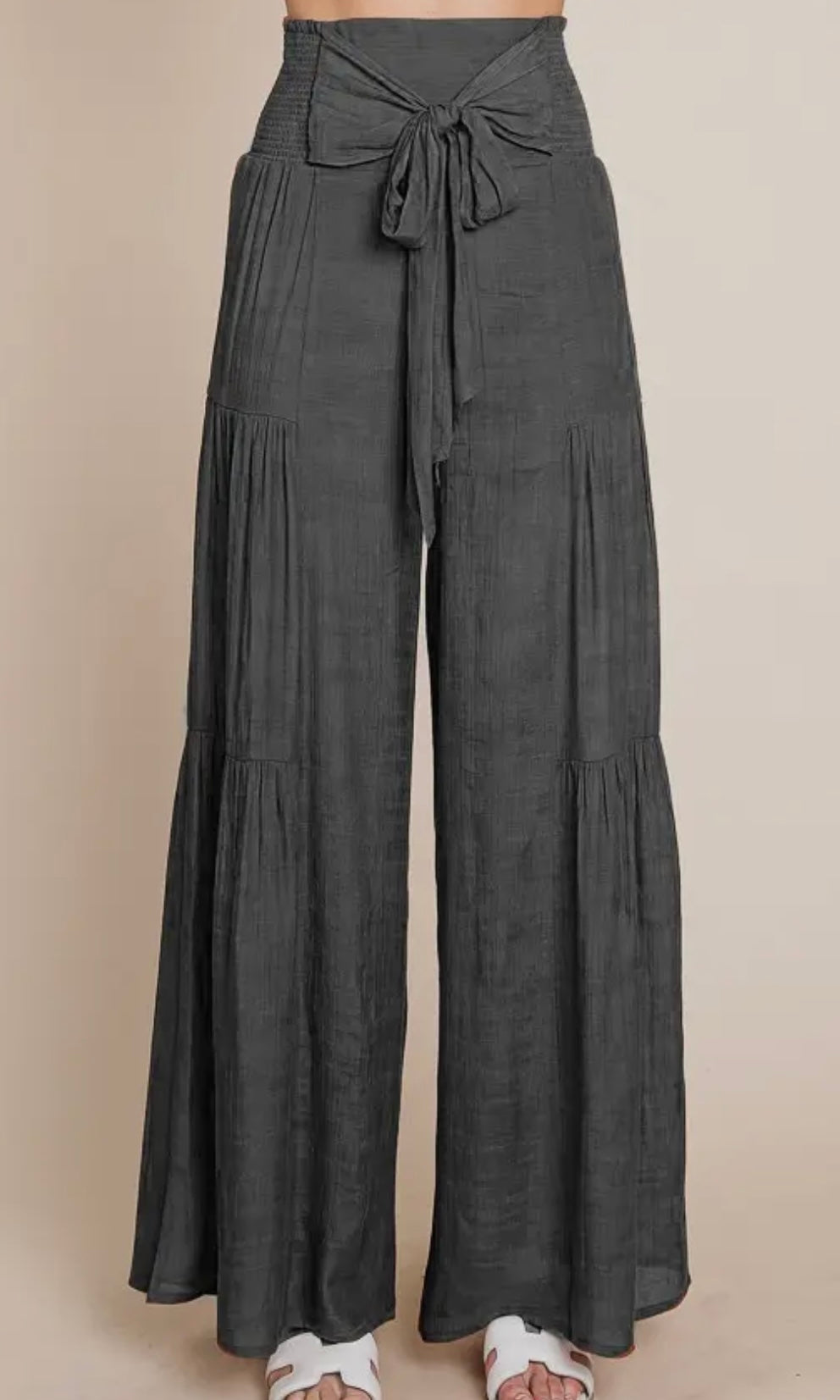 Rhodes Charcoal Tie Front Rushed Waist Back Pants