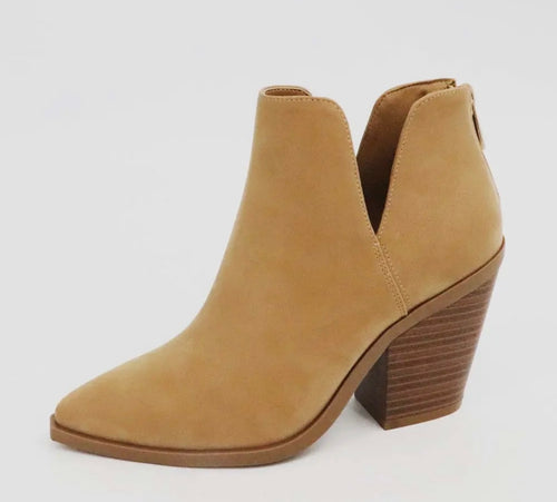 Ryan Camel Bamboo Women Chunky Heel Cutout Slip on Booties