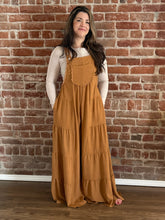 Uziel Camel Solid Airflow Tiered Wide Leg Overall Jumpsuit